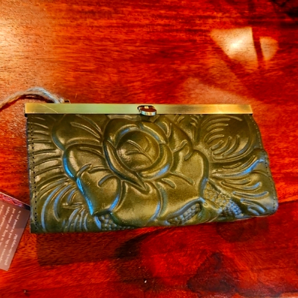 Patricia Nash Olive Floral Embossed Clutch
